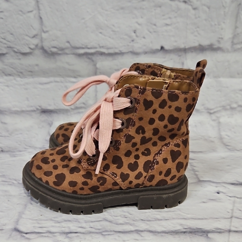 Cat & Jack Brown Leopard Kids Boots with Pink Laces - Picture 3 of 5